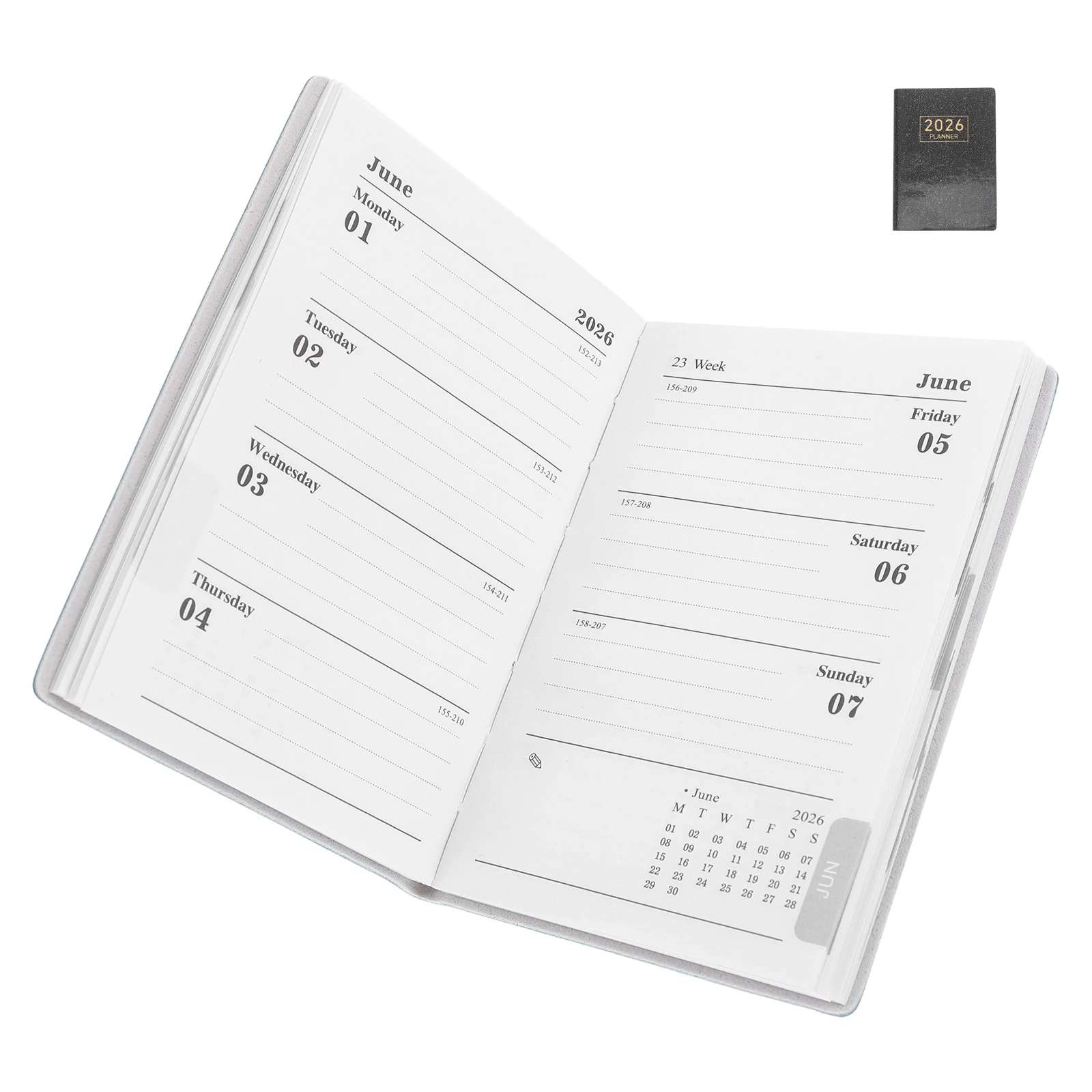 

A7 Size 2026 Mini Daily Planner Compact Pocket Calendar English Monthly Weekly Planner Pu Cover Sturdy Binding Thick Paper No