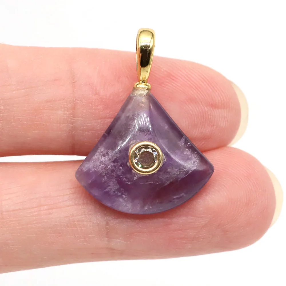 Fan-Shaped Natural Stones Gemstone Tiny Zircon Paved Crystals Amethyst Rose Quartz Charms for DIY Jewelry Accessories