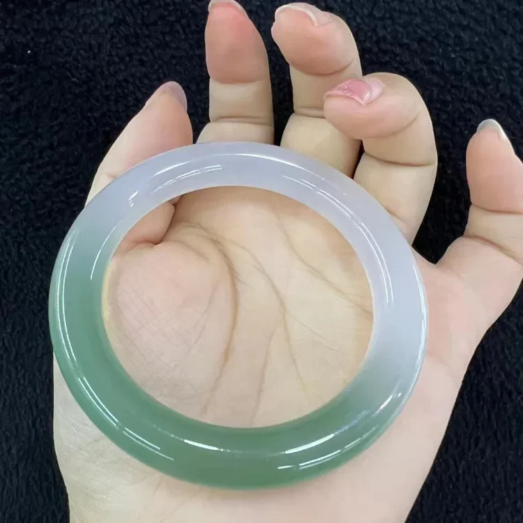 천연 옥 블루 팔찌, 아이스 스루 라운드 바 뱅글, 전통 민족 고급 쥬얼리, 수공예 치파오 액세서리