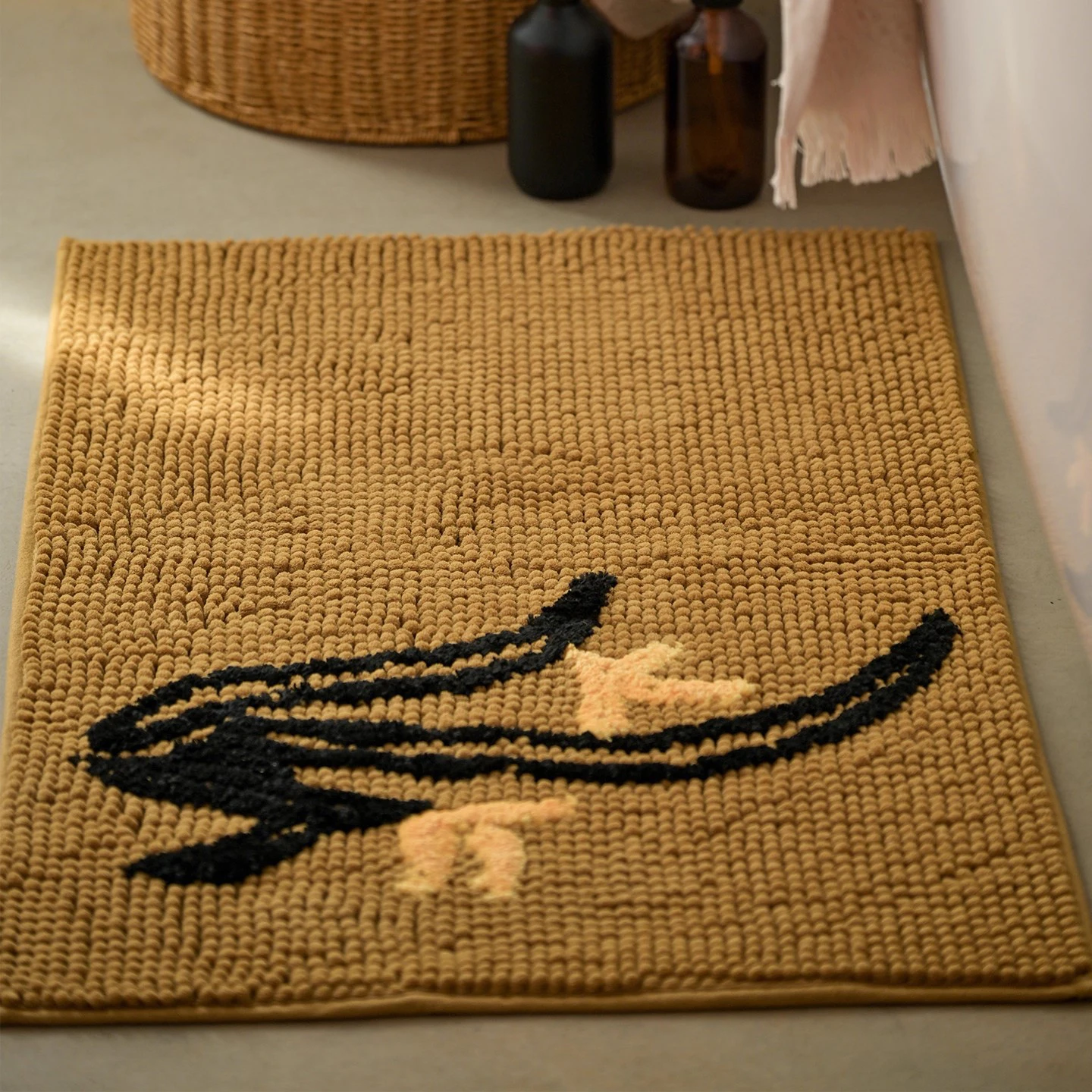 

Уютный коврик из синели для ванной комнаты, тафтинговый ковер с цветочным принтом для спальни, мягкий тафтинговый прикроватный коврик, напольный нескользящий коврик, эстетический декор для домашней комнаты