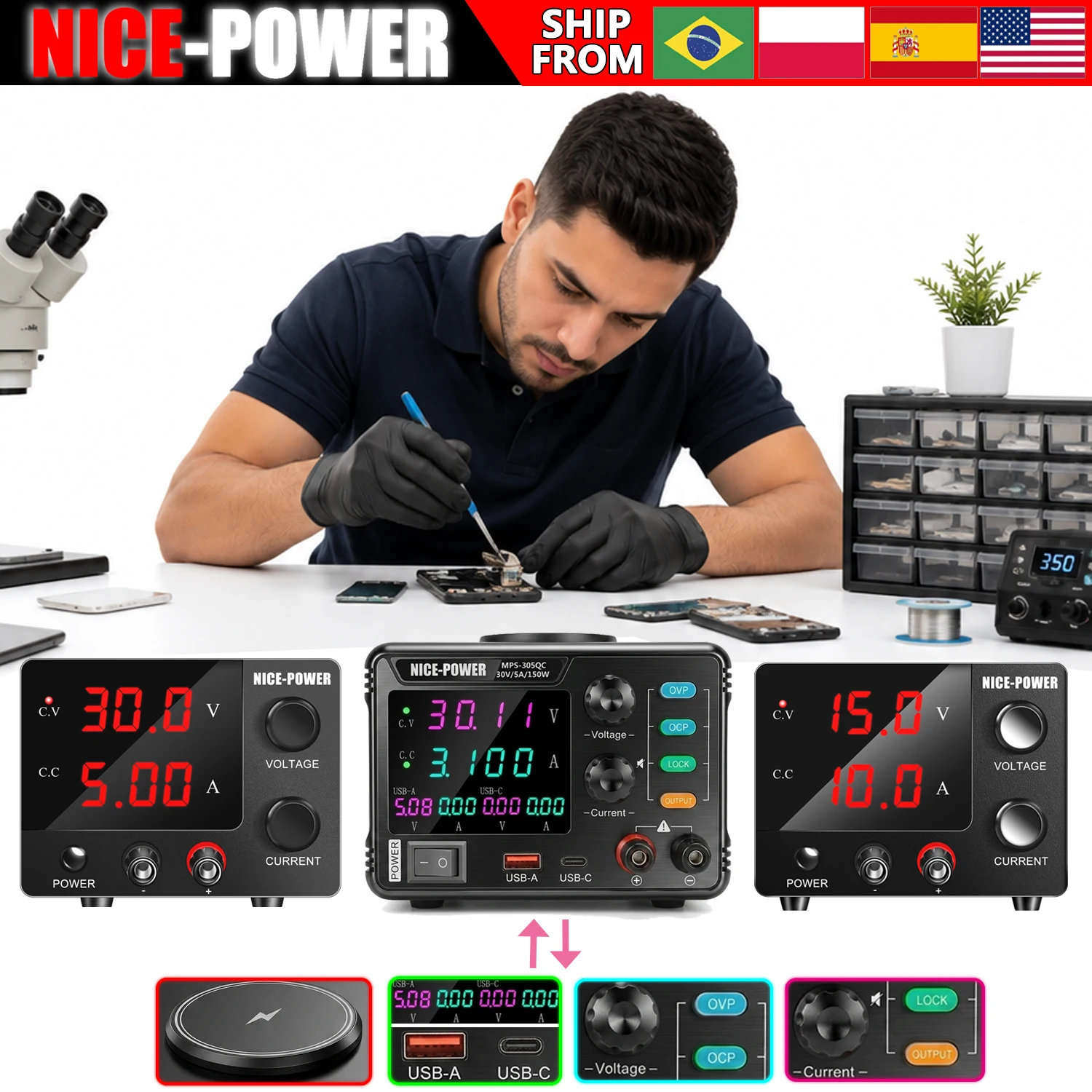nice-power-mini-dc-power-supply-adjustable-ovp-ocp-lock-output-regulated-bench-power-supply-for-electronics-repair-pcb-testing