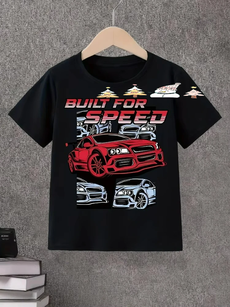 Racing Graphic-Built for Speed-with Red Sports Cars design-100% cotton summer O-neck short sleeve casual printed men's T-shirt.