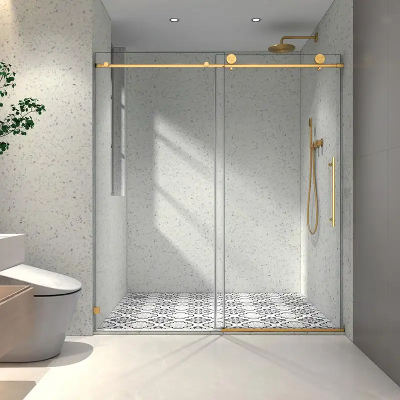 

Frameless Shower Door with Fixed & Sliding Panels, 70MM Stainless Steel Pulleys, Adjustable Soft Close, Nano Easy Clean,