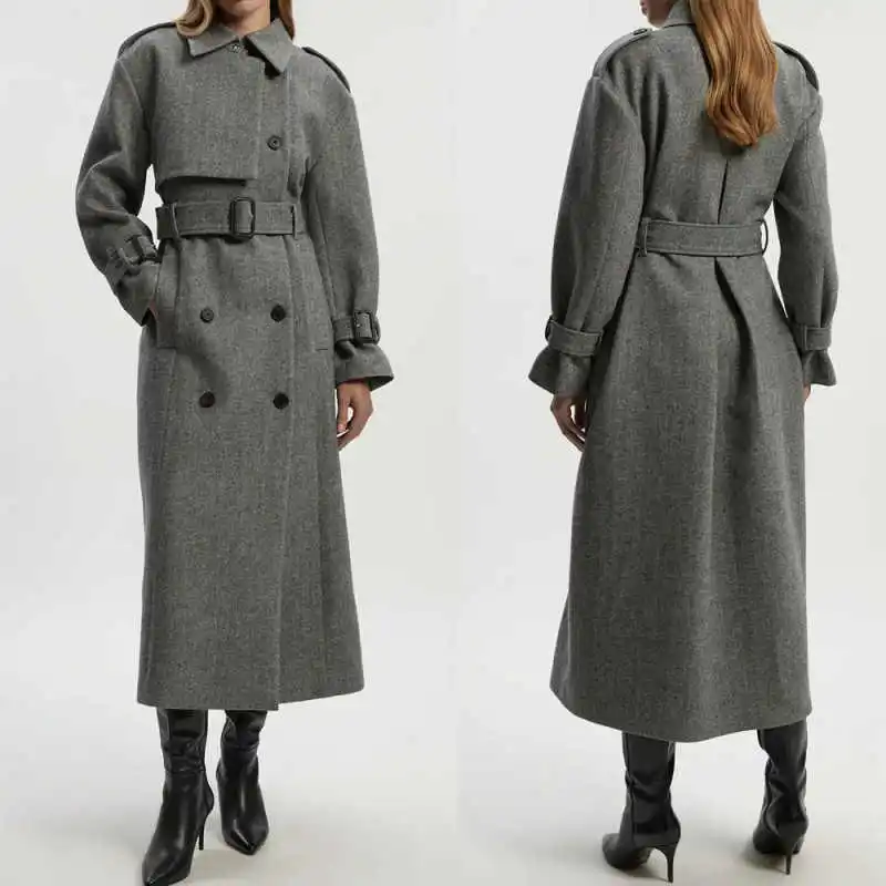 

Elegant Women's Overcoat 1 Pieces Blazer Double Breasted With Belt Party Commuter Formal Occasion Wear Coat Customized