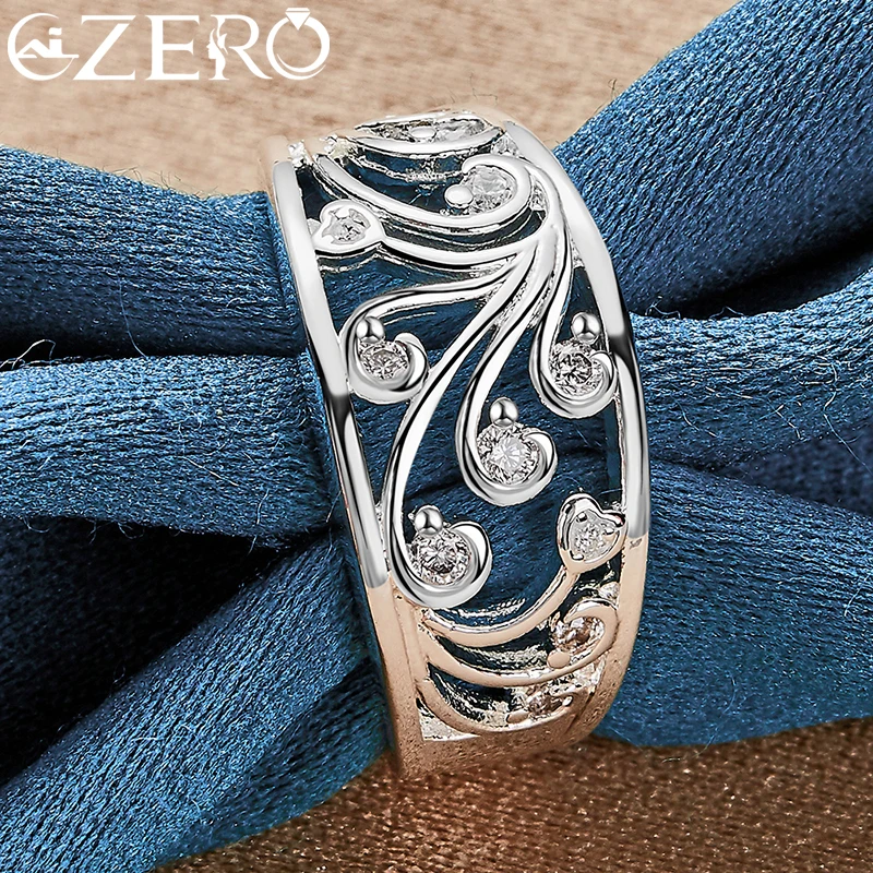 ALIZERO 925 Sterling Silver Hollow Flower Zircon Ring For Women Engagement Band Wedding Rings Fashion Party Charms Jewelry Gift