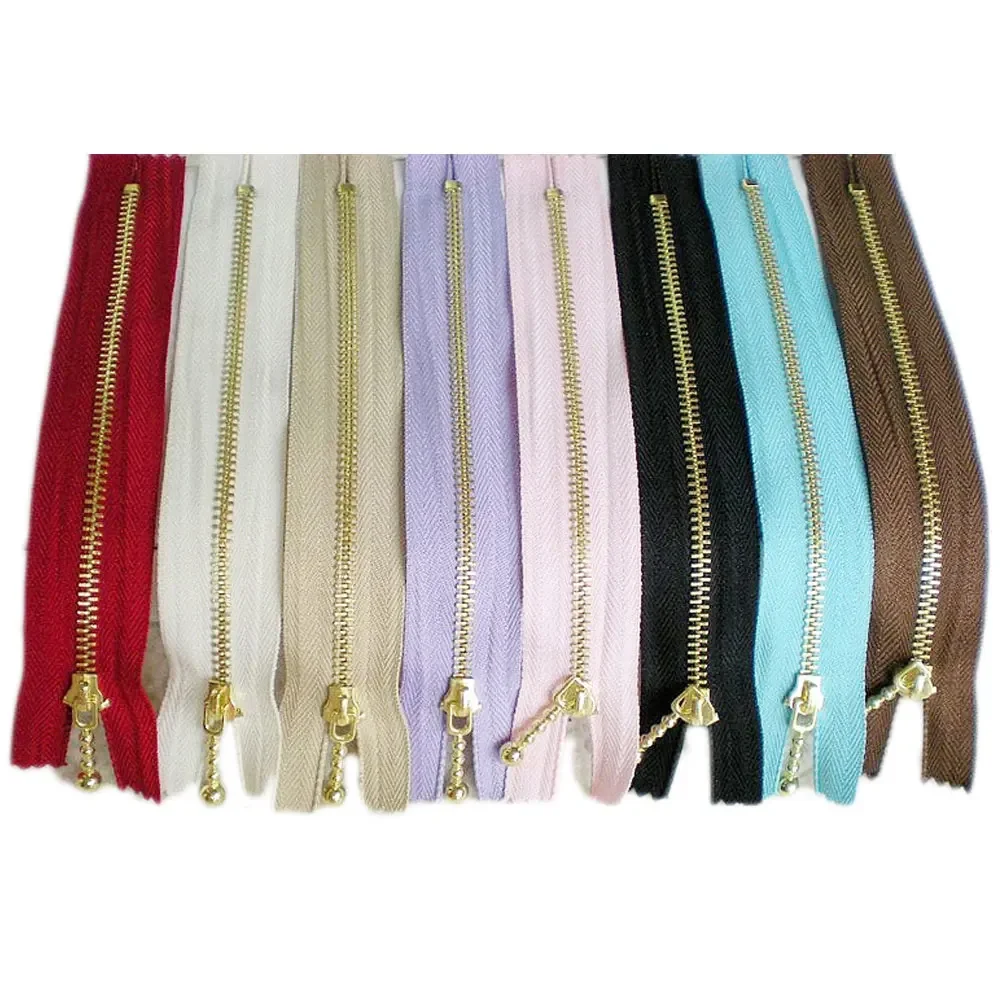 10PCS 3# Gold Metal Zipper Close-end Zip 12/15/20cm Metal Zippers Garment Bag Decor Zipper Zip Reapir Kit DIY Sewing Accessories