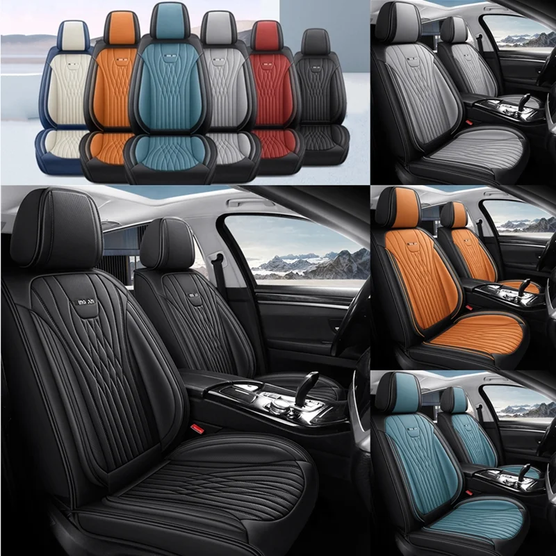 

5-Seats Pu Leather Car Seat Covers Full Set Deluxe Universal Front Rear Seat Cushion Anti-Scratch Protection Four Seasons