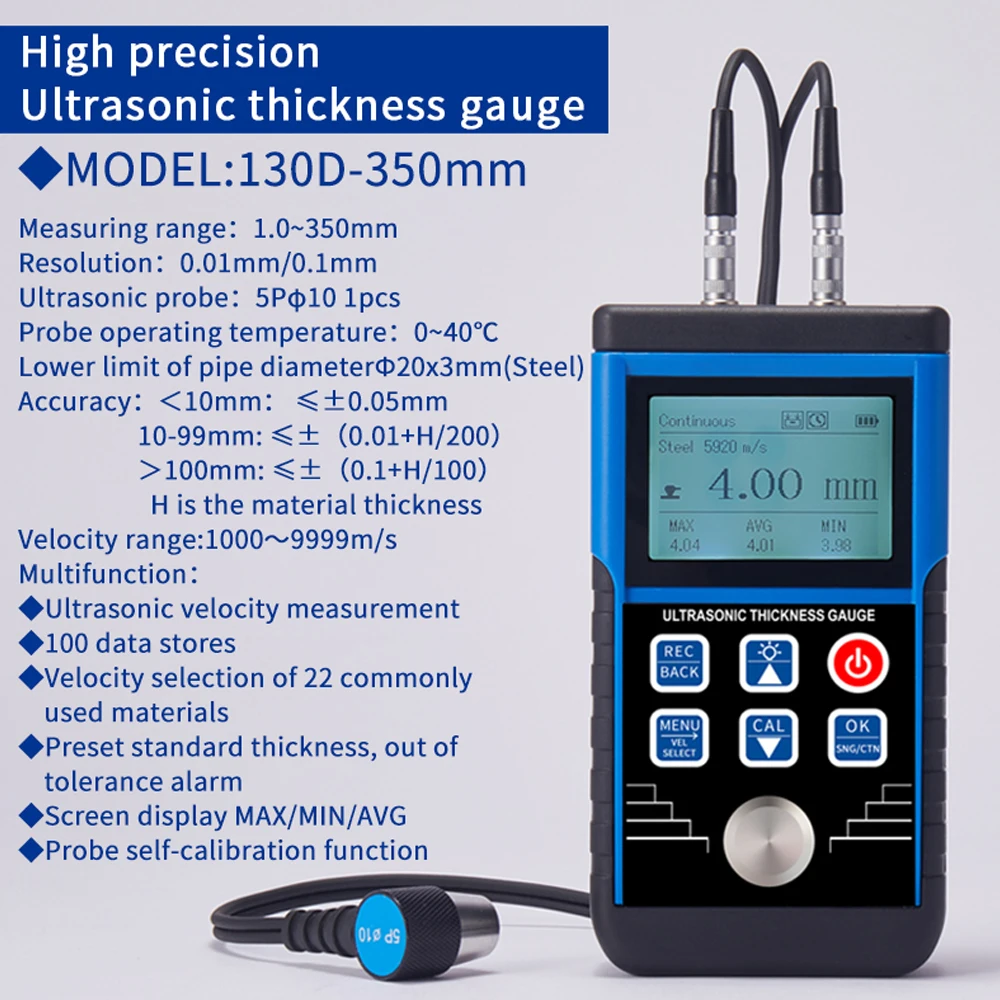 Fully intelligent high-tech Ultrasonic Thickness Gauge For Cars Metal Meters Paint Thickness Tester Measurement 1-350mm Suitable