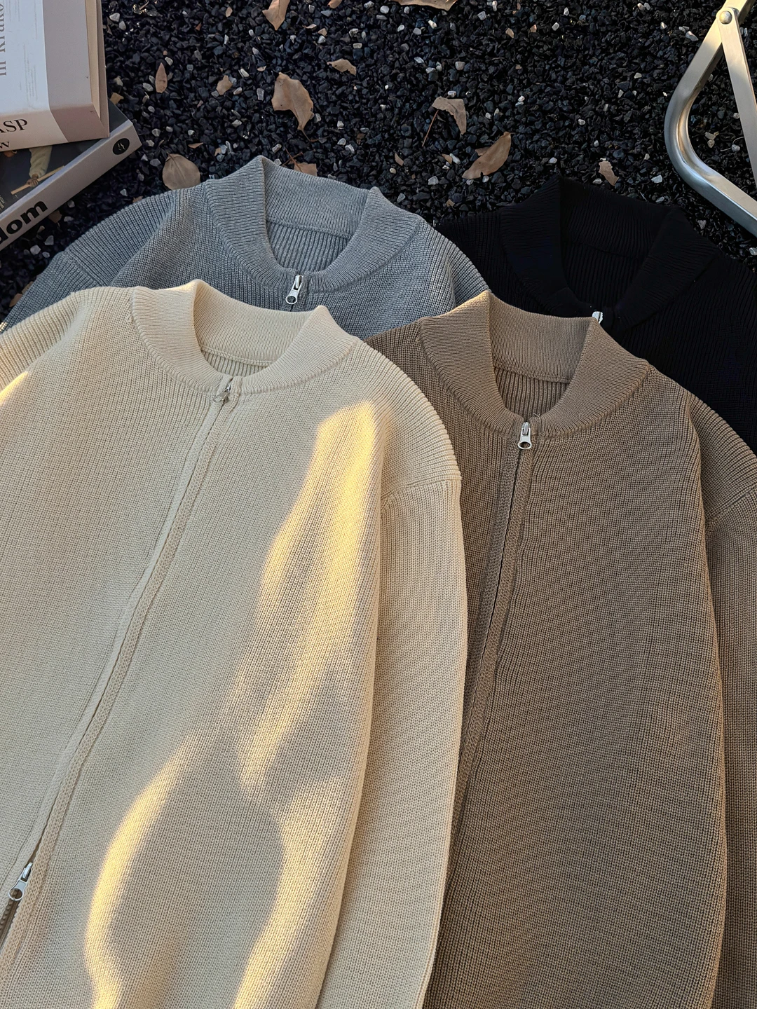 

Мужской кардиган с двойной молнией, модный брендовый свитер на весну-осень, свободный крой, воротник-стойка, вязаная одежда в американском стиле, премиум-класс