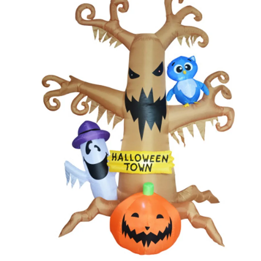 OurWarm-Halloween Inflatable Dead Tree with Ghost Pumpkin Witch Hat, Yard Decoration, 8ft