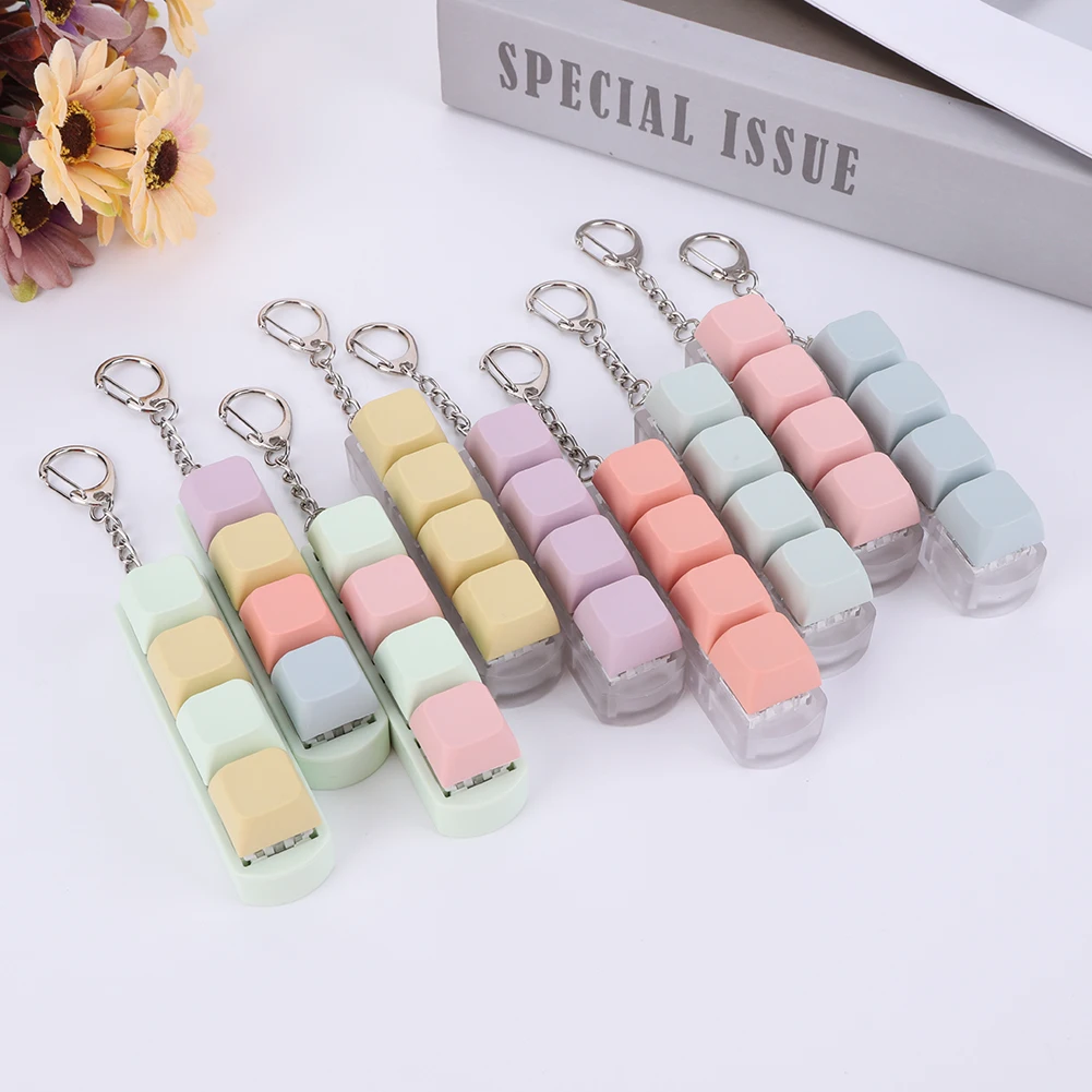 Button Keycap Fidget Keychain 4 Keys Keyboard Decompression Toys Keyboard Keychain Toys for Adult To Relief Stress Pass The Time