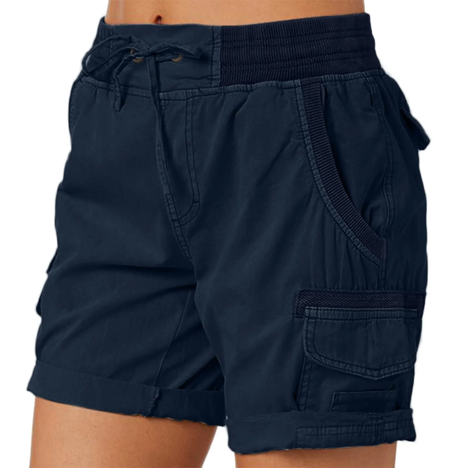 

Women's Summer Loose Hiking Cargo Shorts With Pocket Solid Color Thin Style Drawstring Elastic Waist Casual Fashion Shorts