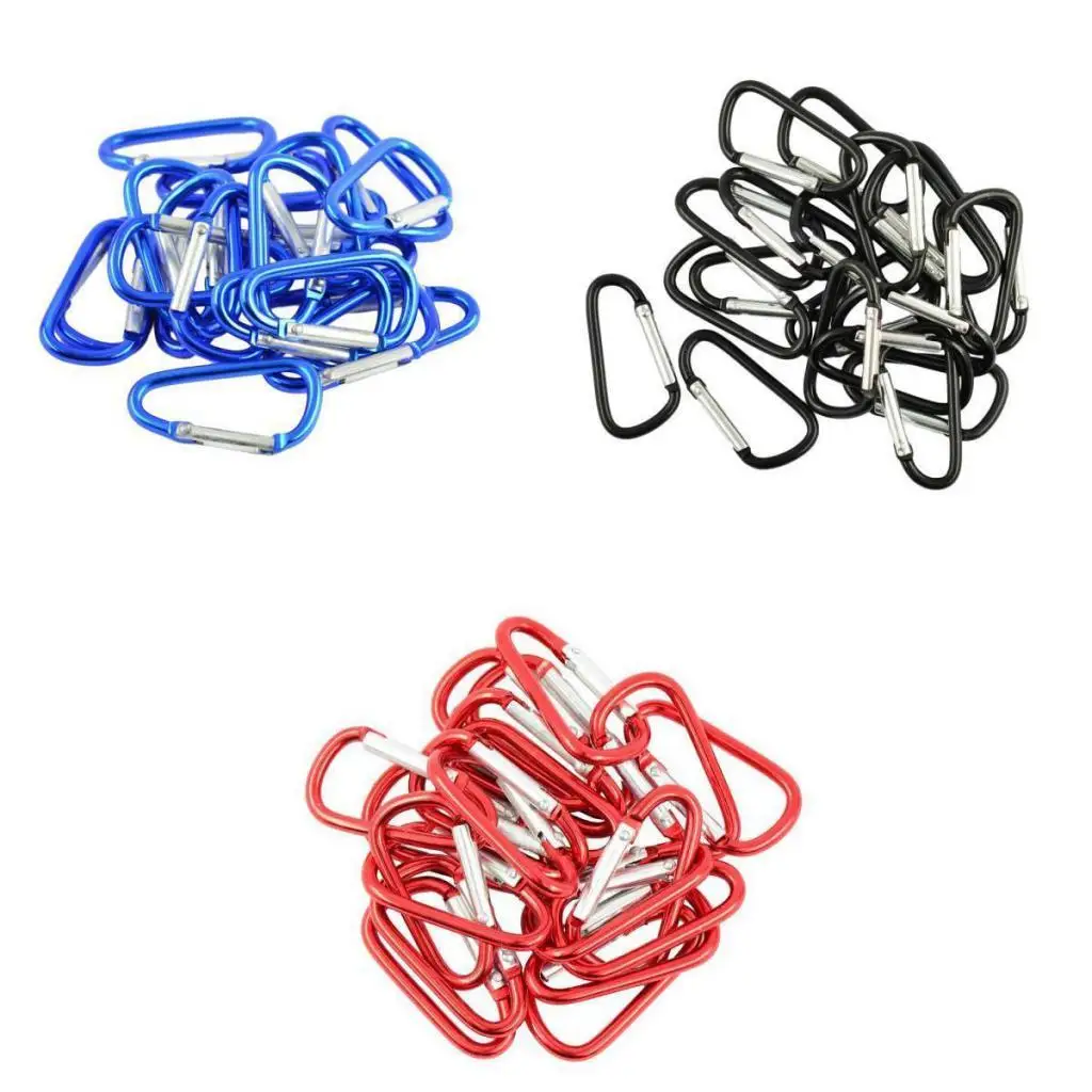 20 Pieces Red D Shaped Aluminum Carabiner Hook Keychain Snap Clip Climbing
