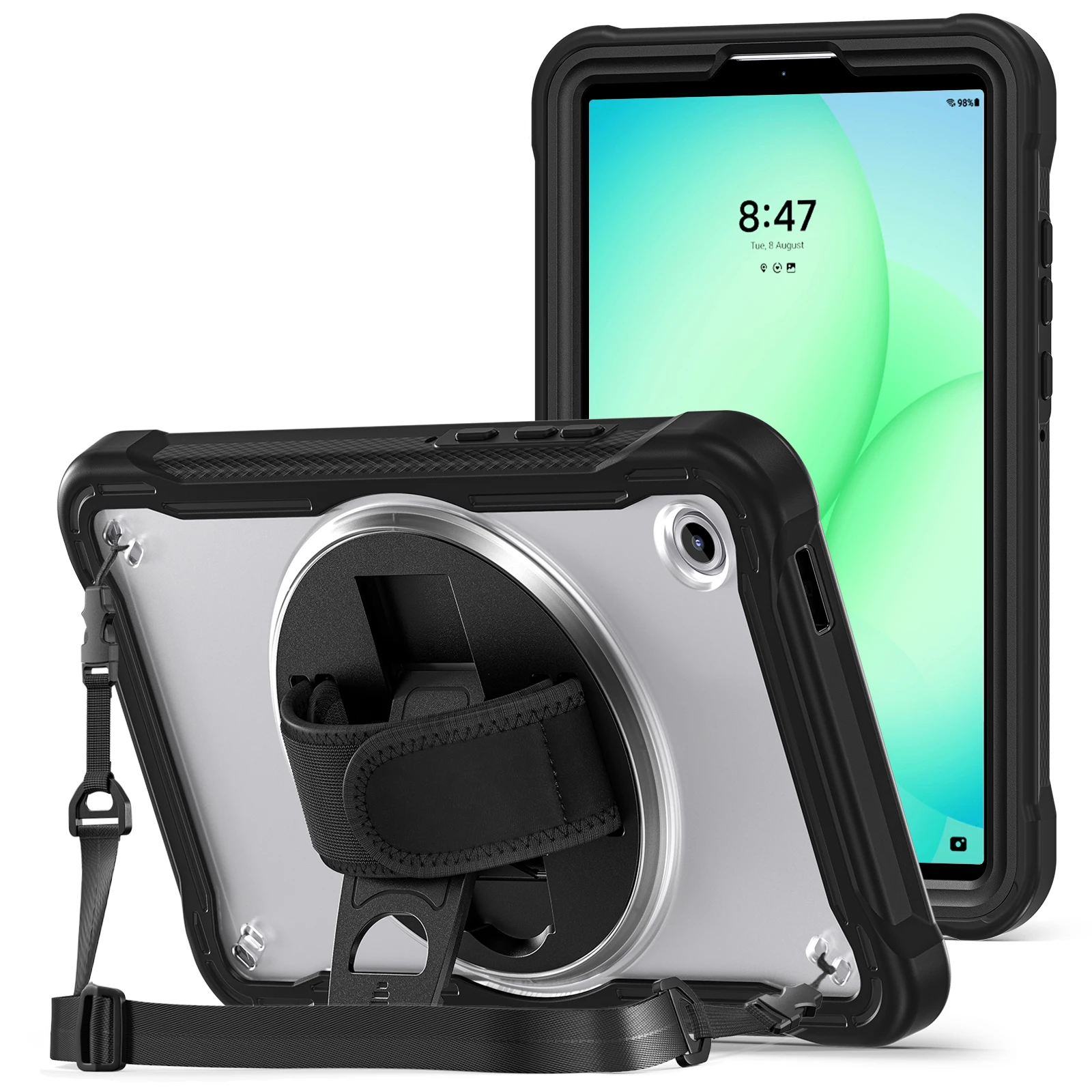 Clear Back Shockproof Stand Case For Samsung Galaxy Tab A11 SM-X133 X135 With Shoulder Strap Palm Band