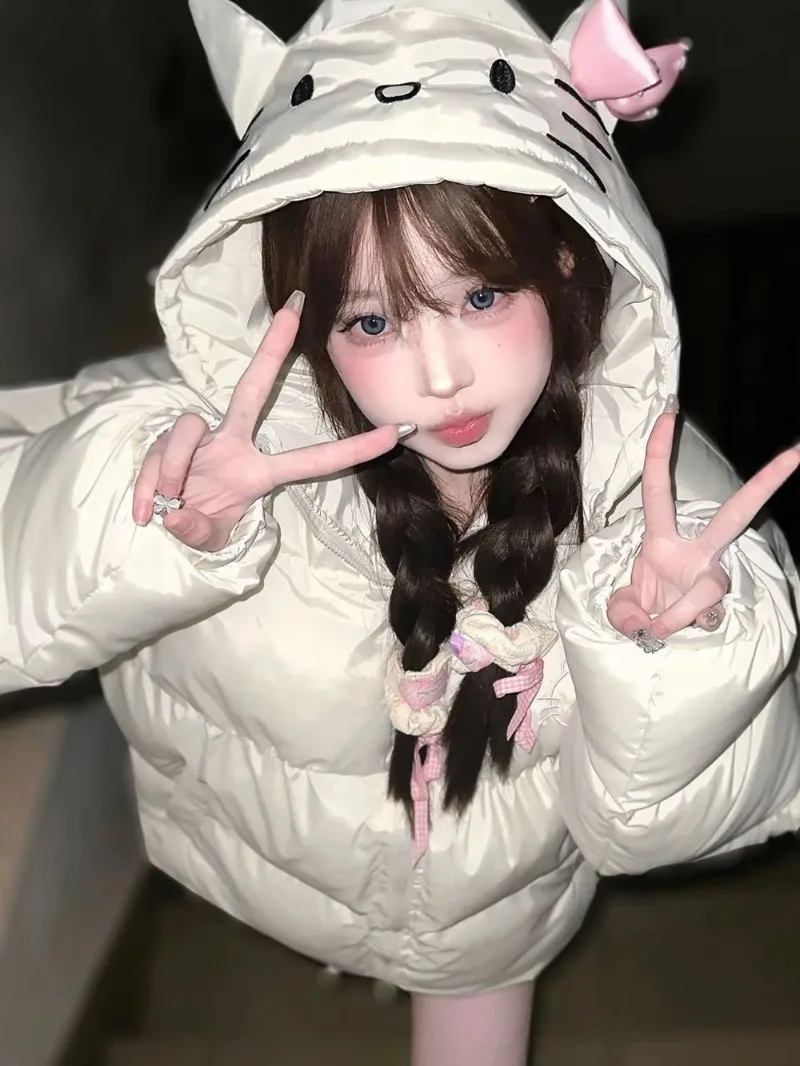 Miniso New Hello Kitty Cotton Jacket Hooded Zipper Jacket for Women Outdoor Sports Cotton Coat Women 2025 Winter Clothes Women