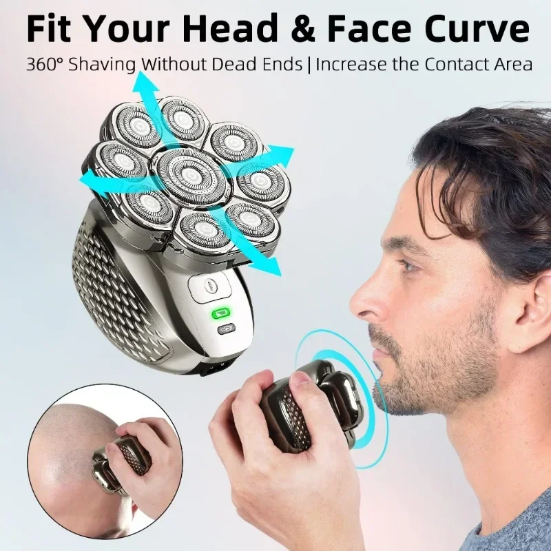 4D Head Shavers for Bald Men, Upgraded 9 Floating Heads 6-in-1 Rechargeable Waterproof Wet Dry Bald Head Shavers for Men