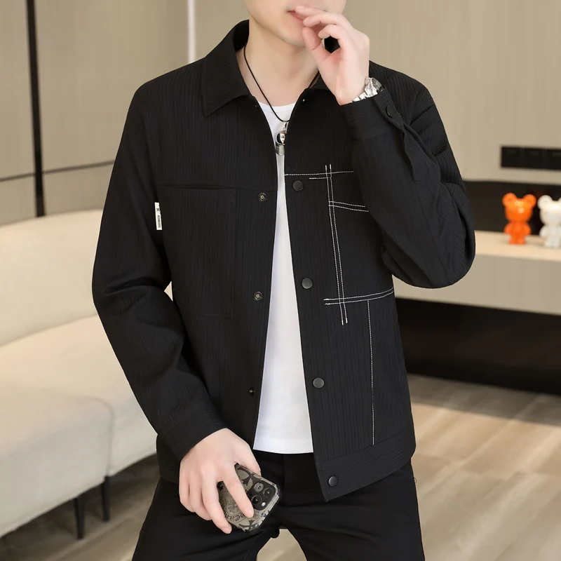 

Korean Style Fashion Men's Jacket Lapel Slim Fit Casual Outwear Lapel Versatile Business Social Windbreaker Coat Men Clothing