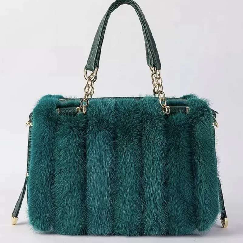 Real Mink Fur Bag For Women Winter Ladies Handbags Crossbody Bags Single Shoulder Bag Evening Party Hand Bag Ladies HandBags