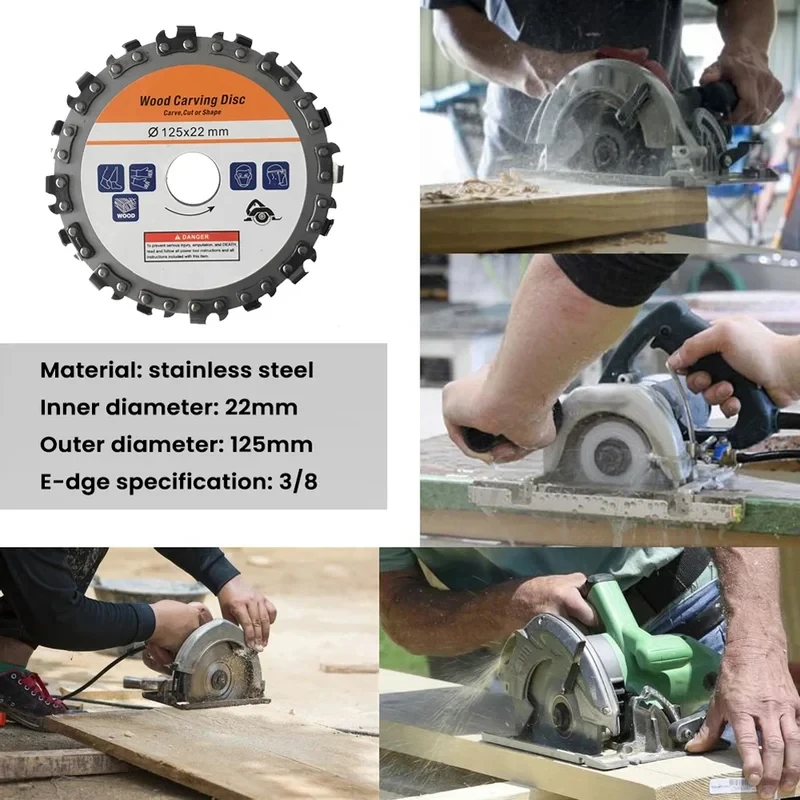 125*22mm 16 Tooth Wood Carving Chain Disc, 5 Inch Angle Grinder Wood Grooving Cutting Tool