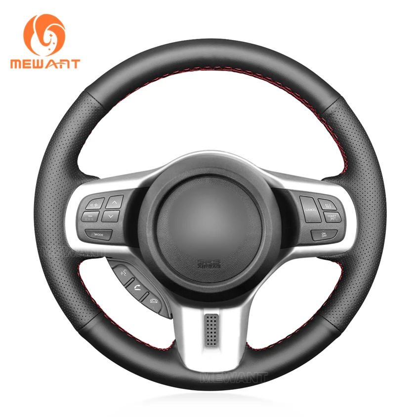 MEWANT Black Genuine Leather Steering Wheel Covers for Mitsubishi Lancer Evolution EVO X 10 2008 2009 2010 2011 2012 2013-2015