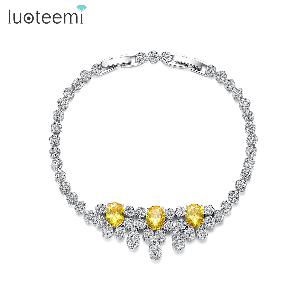 LUOTEEMI Fashion Trendy White Yellow Oval Crystal Fashion Statement Jewelry for Women Bridal Wedding Dating Party Gift Christmas