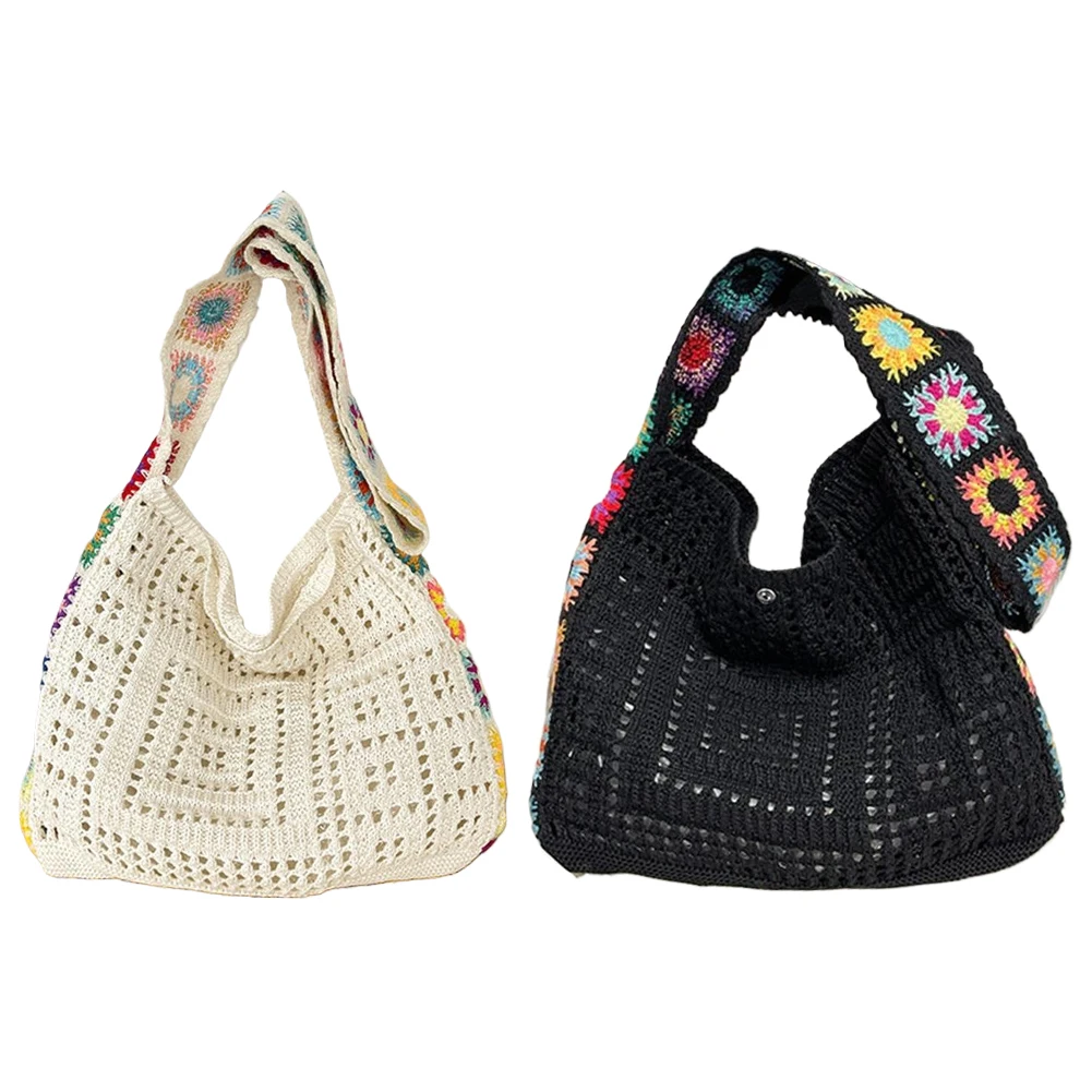 

Women Knitted Shoulder Bag Fashionable Handbag Large Capacity Weaving Crossbody Purse Casual Beach Bag Summer Beach Bag