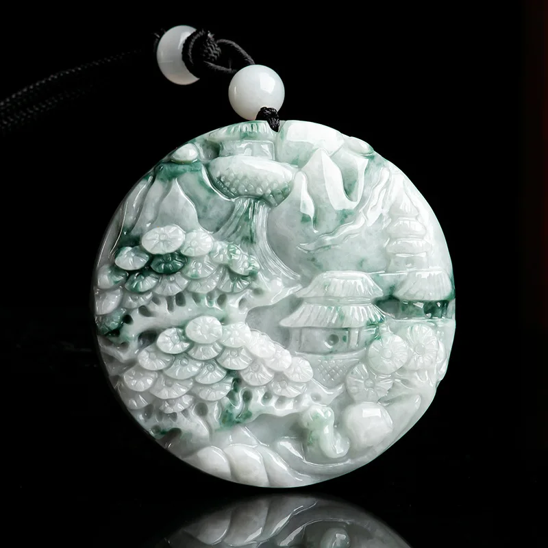 

Natural Myanmar Jadeite Floating Flower Landscape Brand Waxy Jade Pendant Men's Women's Gifts Charms Jewelry Drop Shipping