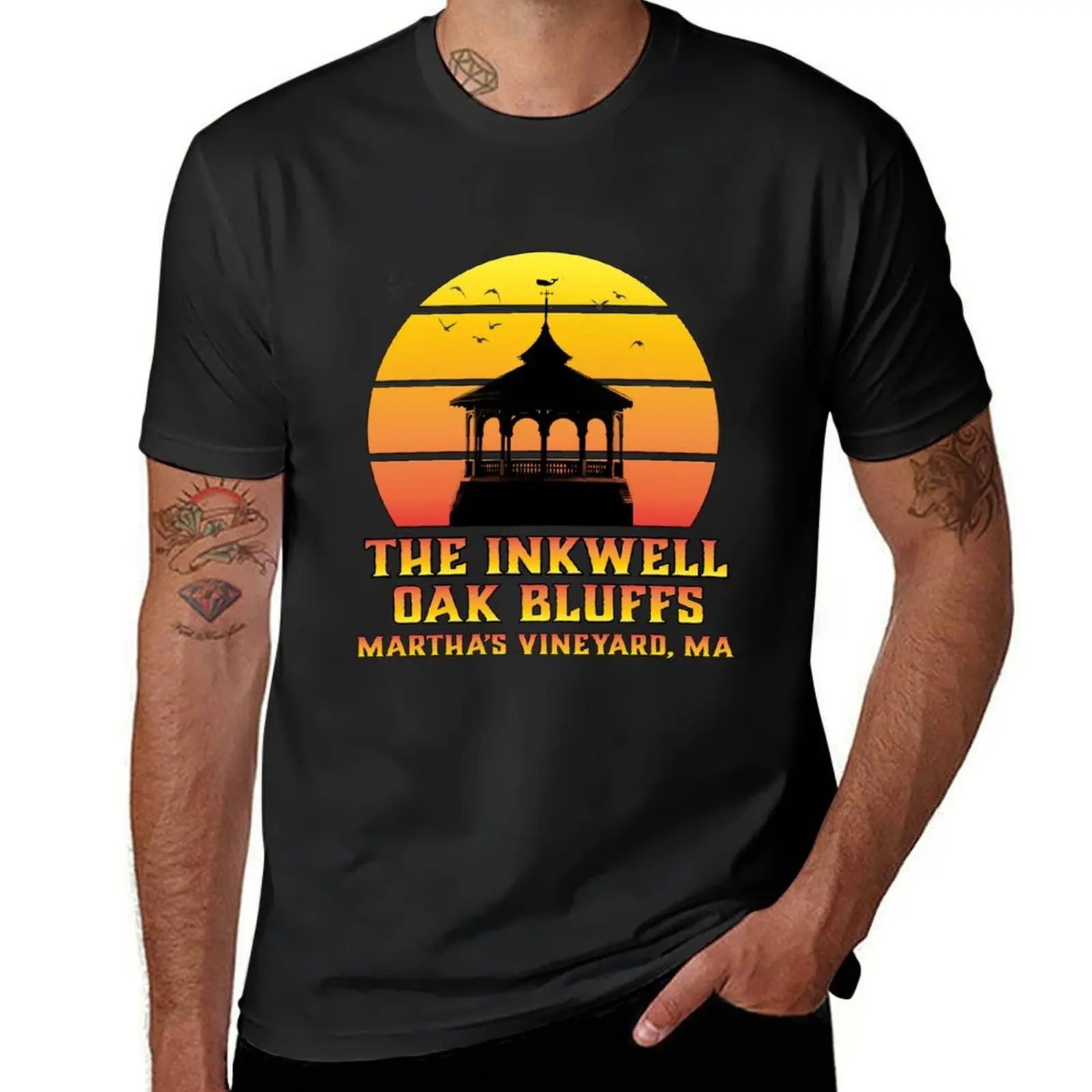 Inkwell Beach, Oak Bluffs, Martha's Vineyard, MA, Vintage T-Shirt blanks summer top Men's t shirts