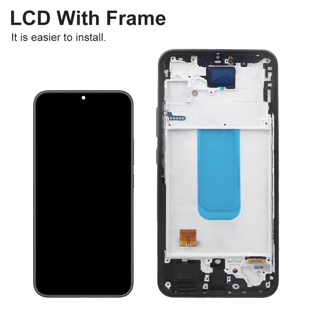 A34 Super AMOLED Screen Replacement for Samsung Galaxy A34 5G A346B A346B/DS A346E LCD Display Touch Screen Digitizer with Frame