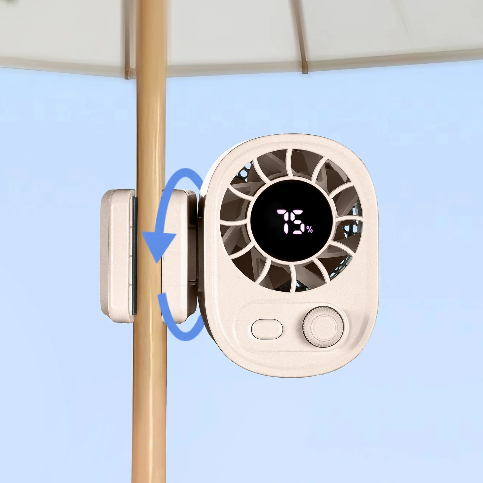 Eary مشبك صغير على مروحة USB محمولة مروحة صغيرة 0-100 تعديل السرعة قابلة للشحن شخصية مع شاشة LED لمظلة مكتب الصالة الرياضية