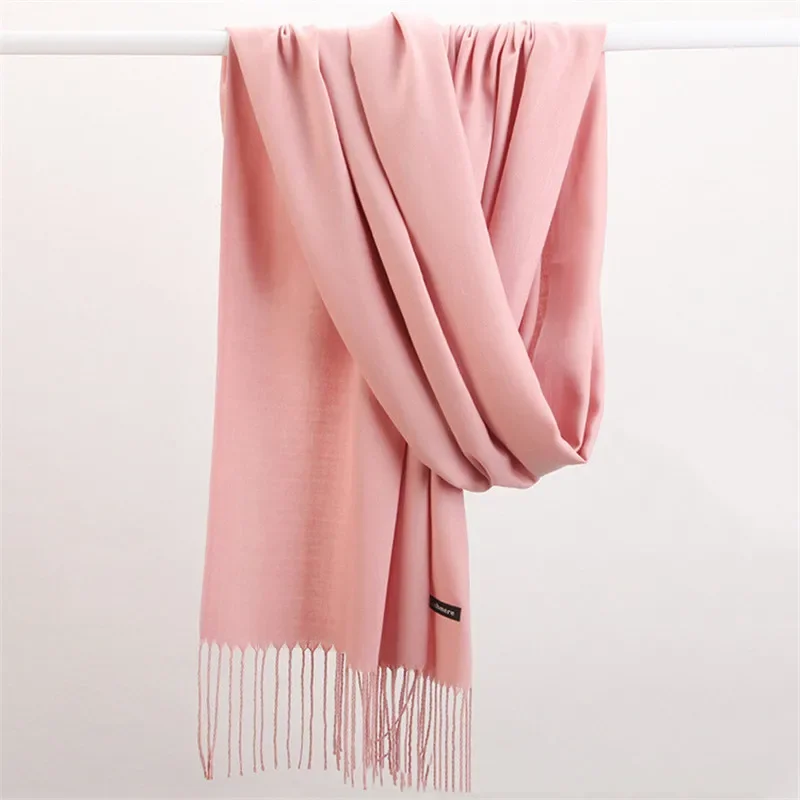 Fashion Solid Color 2025 Women Scarf Winter Hijabs Tessale Tassels Long Lady Shawls Cashmere Like Pashmina Hijabs Scarves Wraps