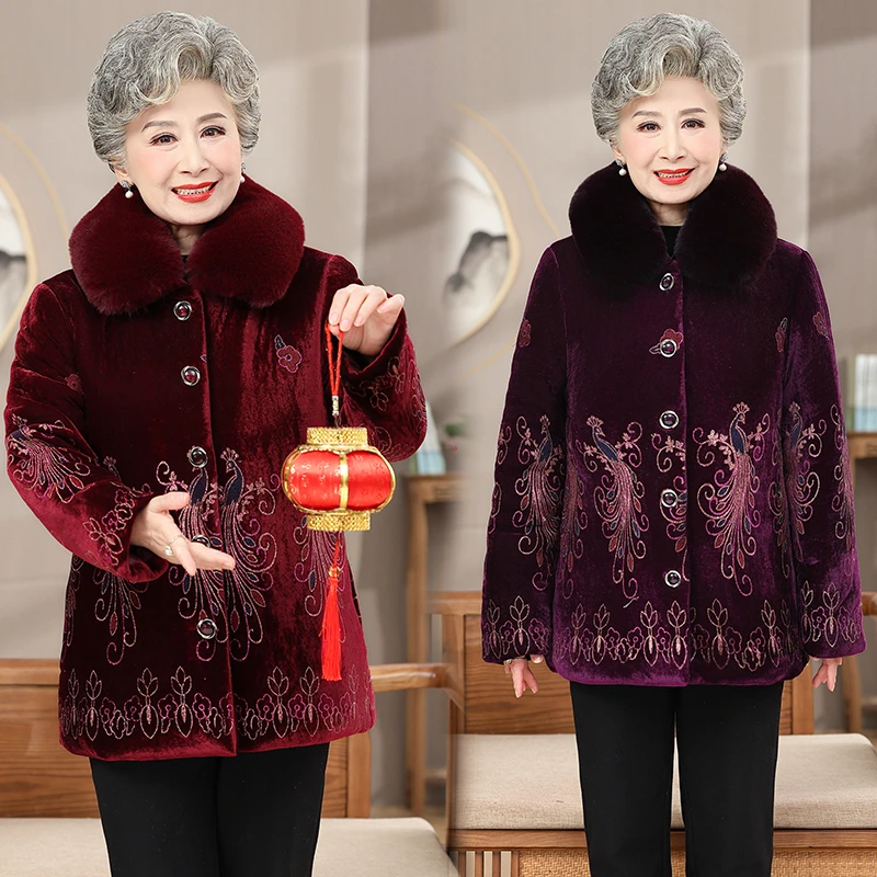 المسنين زهرة المرأة الخفيفة الفاخرة القطن معطف الذهب المخملية النسيج الناعم معطف الأزياء التدرج الظلام المرأة قمم