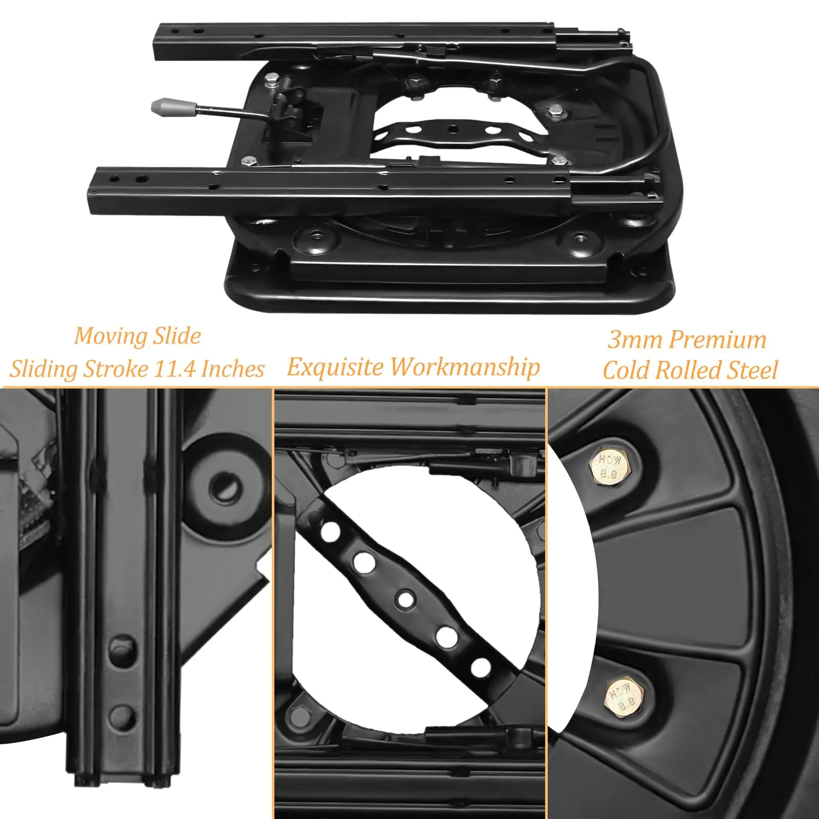 قاعدة دوارة للمقعد شديدة التحمل مع منزلق، قاعدة مقعد دوارة من ألواح فولاذية 3.0 مم قابلة للدوران 360 درجة لشاحنة قارب التخييم RV Bu
