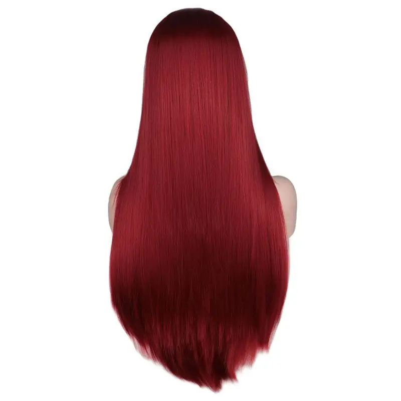 Womens Cosplay Wig Sally Cosplay Dark Red Long Straight Hair Wigs Girls Halloween Party Costume Props