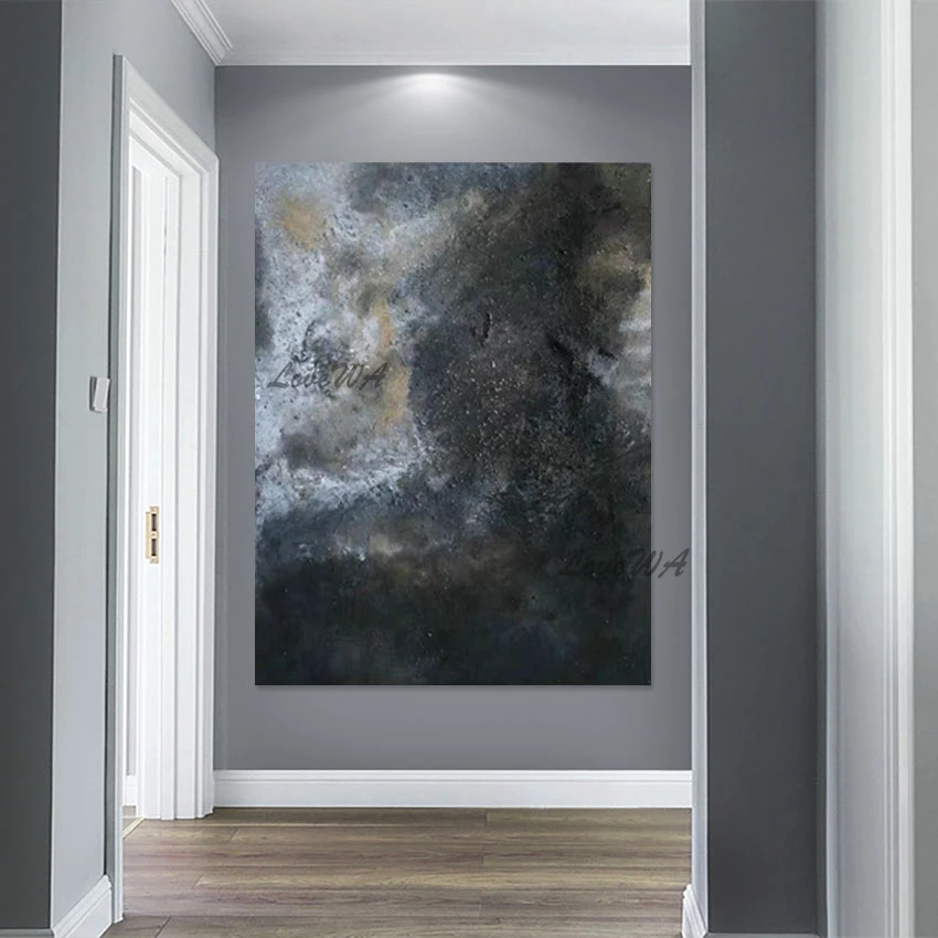 

Темная текстура, зеленая, простая абстрактная акриловая живопись, настенные украшения для гостиной, ручная роспись, картина на холсте