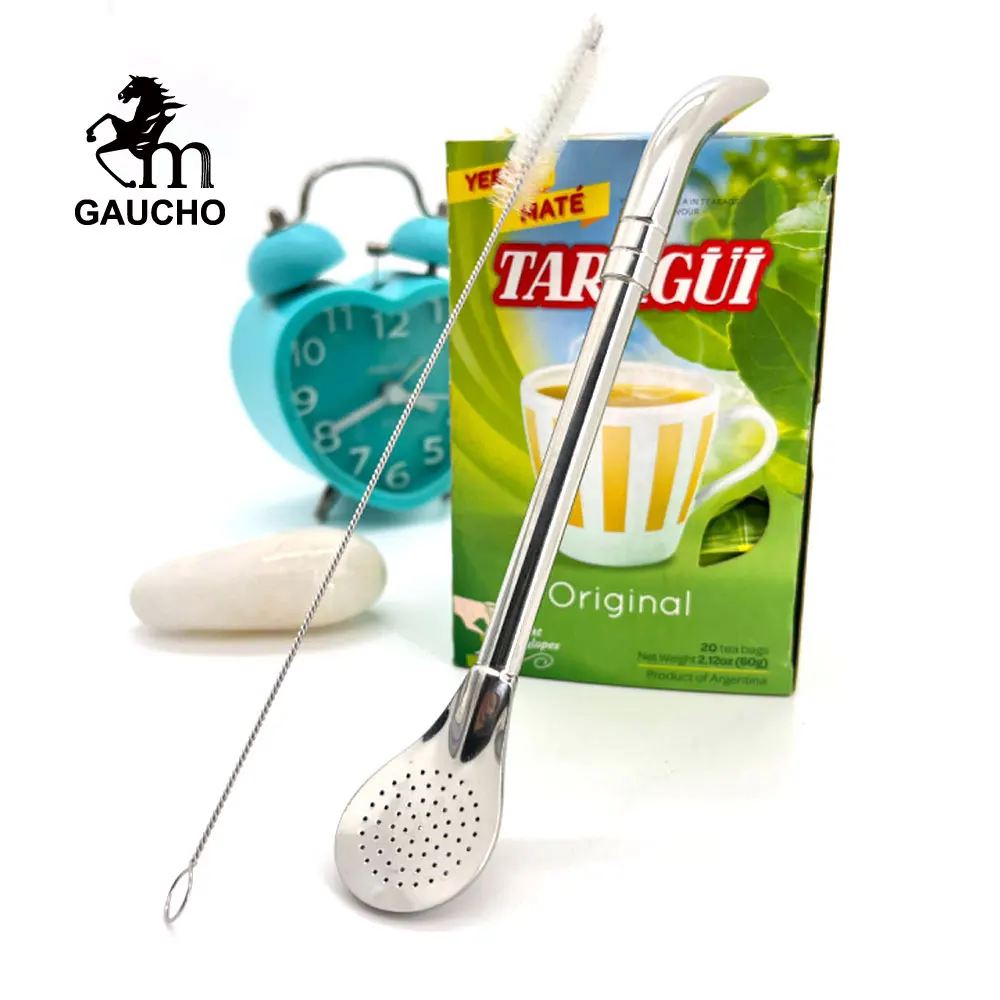 50 PCS/Lot Gaucho Yerba Mate Bombilla Glossy Stainless Non-removable Filter Straw Teaware Accessories With Clean Brush Wholesale