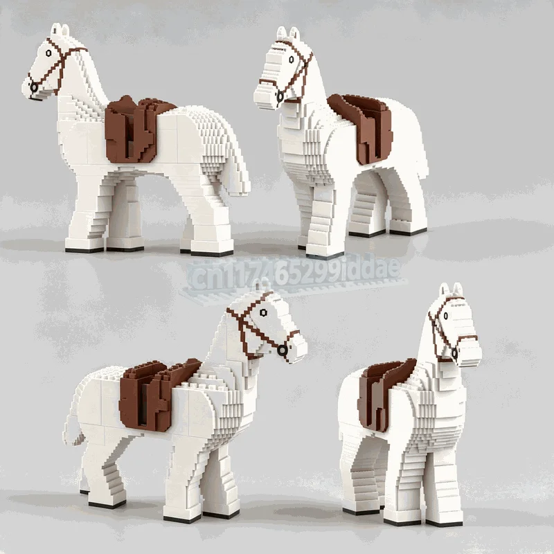 4830PCS White Horse Building Blocks Brown Saddle Equestrian Animal Model Creative Assembly Toy Display Collection Festival Gift