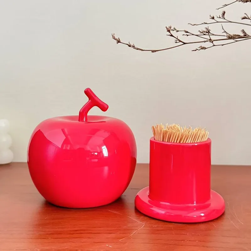 

Simple household ceramic apple toothpick holder, high-end cotton swab storage box, toothpick box decorative ornament