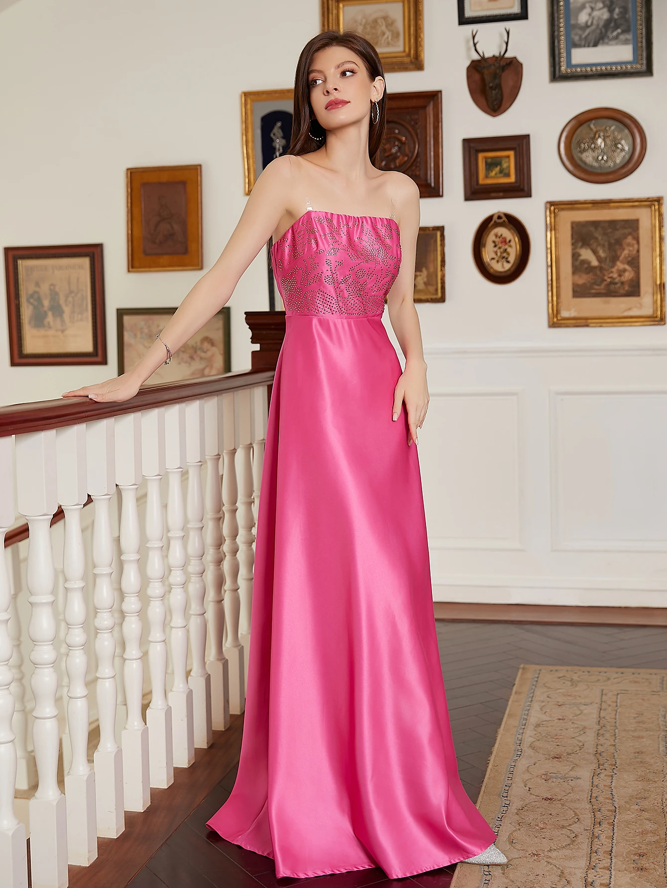 Strapless Satin Bridesmaid Dresses Long Bodice Prom Gown for Wedding Sleeveless Formal Party Gowns with Pocket 2024