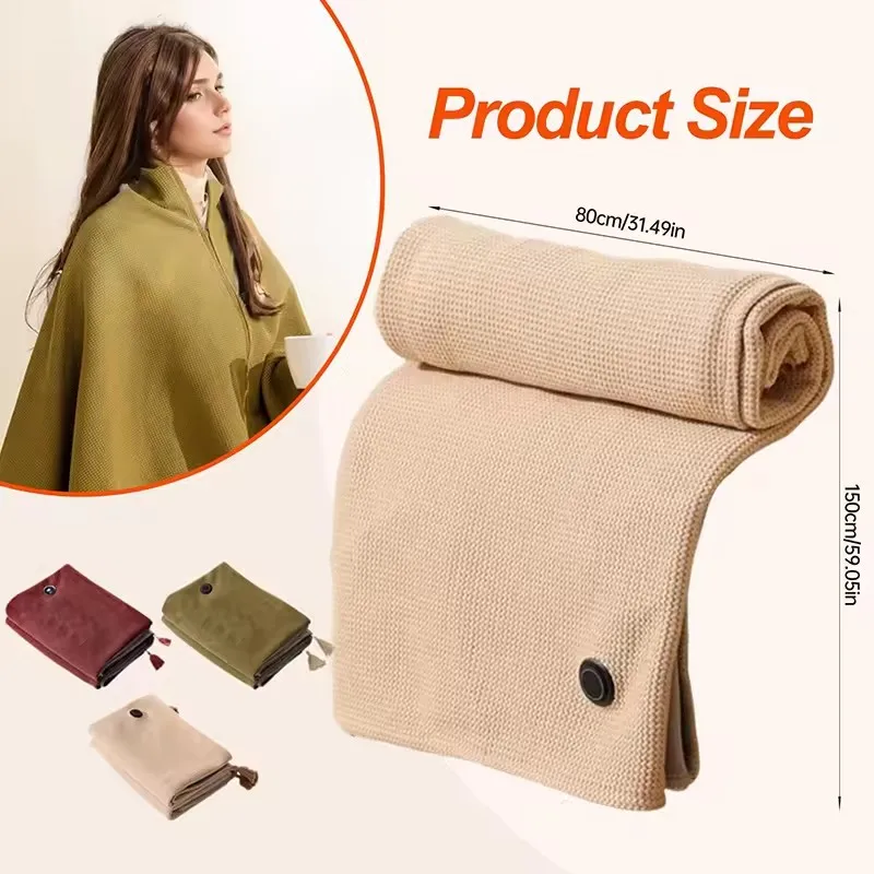 USB Electric Heated Blanket Wearable Heated Blanket Washable Warmer Blanket Adjustable 3 Levels Temperature Machine for Women