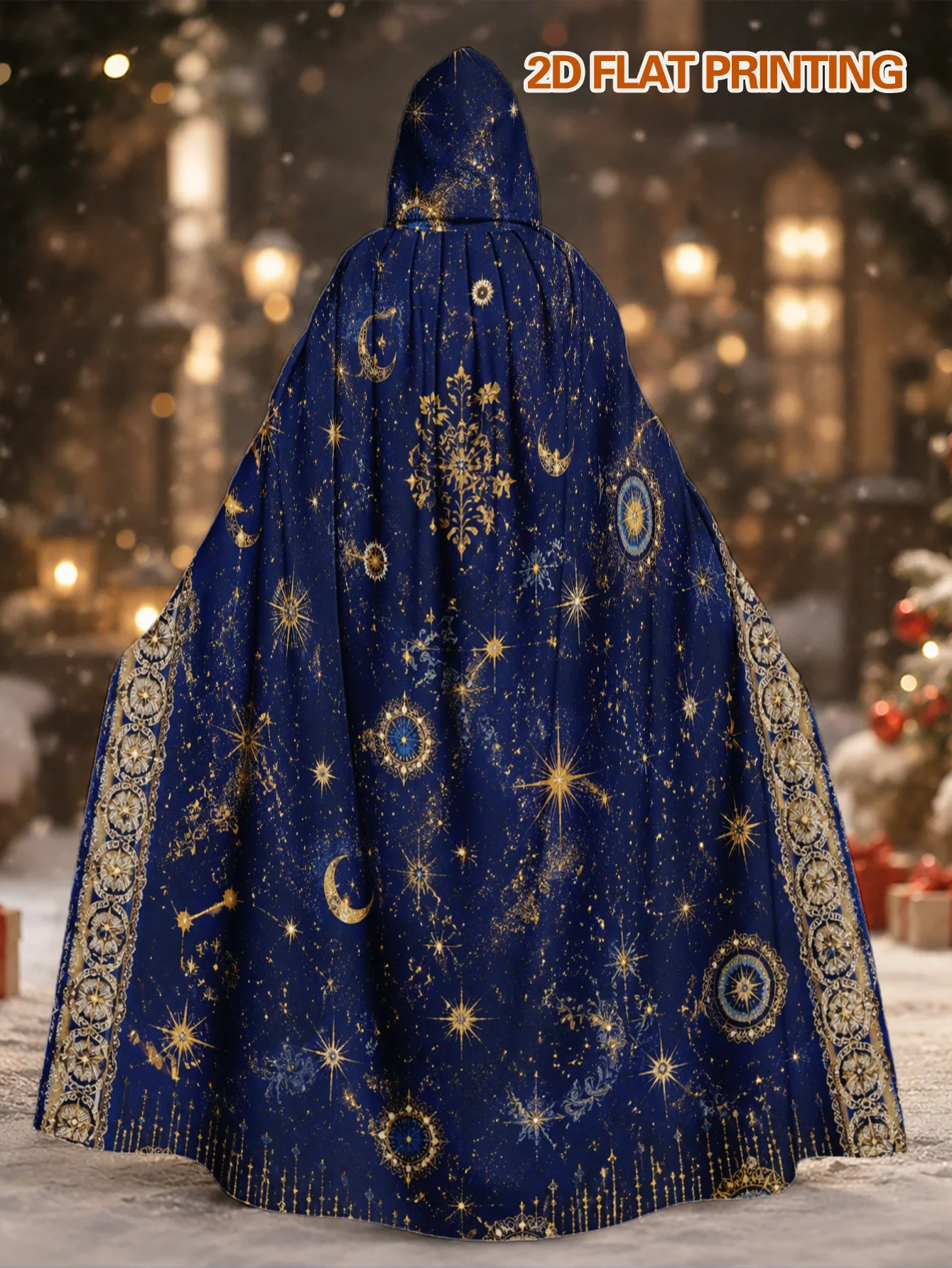 Customization 1pc, Polyester Hooded Robe With Celestial Night Sky Pattern, Designed For Adult Holiday Dress Up, Suitable For Hal