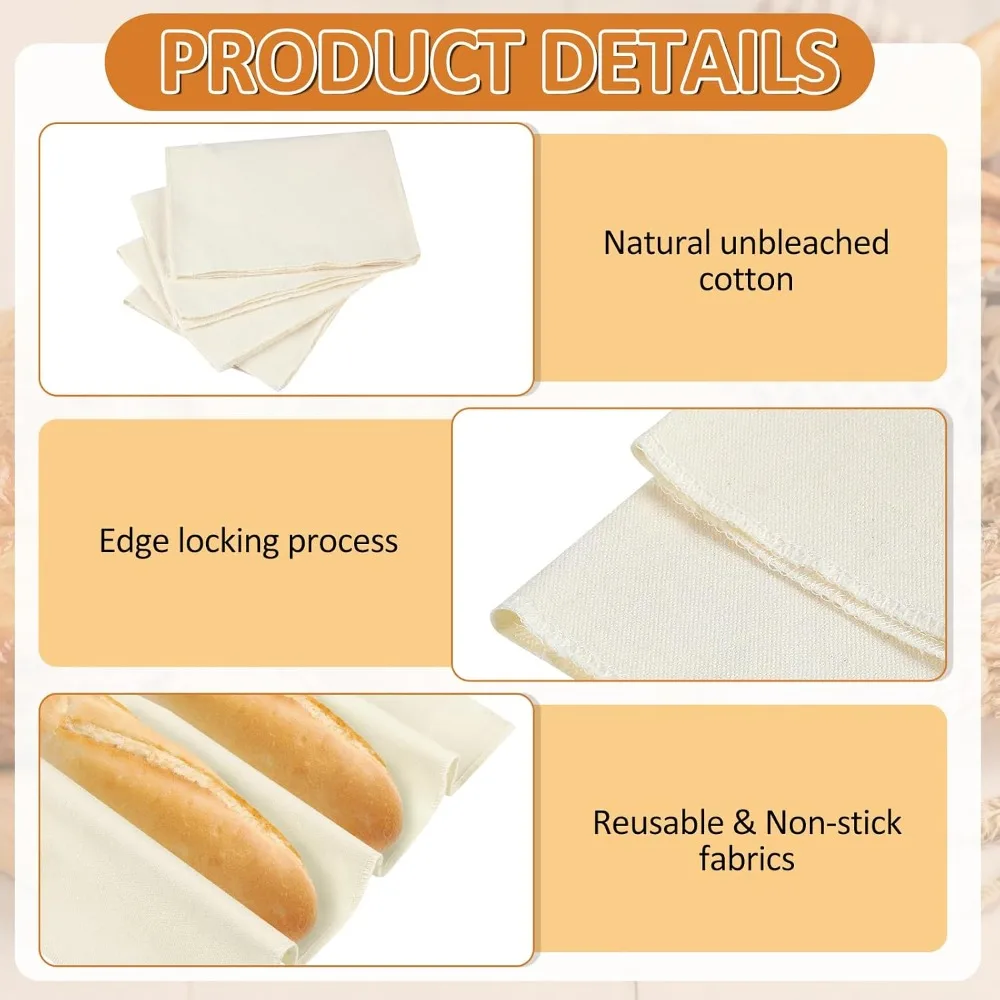 4PCS Thick Reusable Bread Proofing Towels for Baking Sourdough Baguettes Pastry Loaves 14x18.8 Inch - view 5