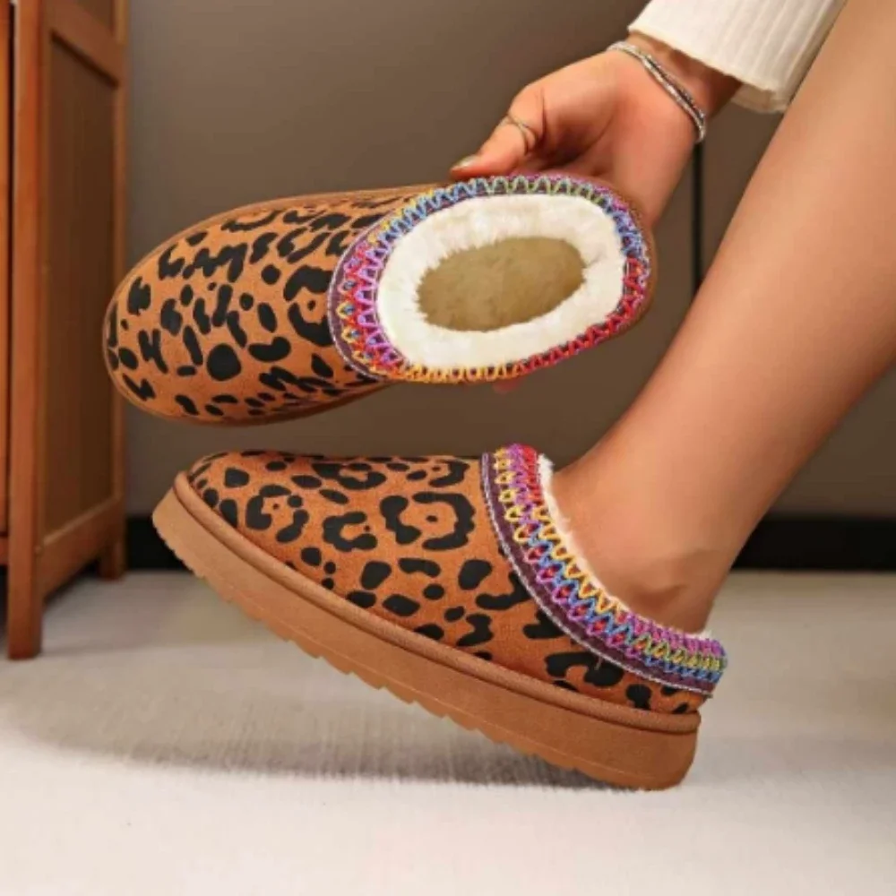 

Pop Women Snow Boots For Warm Suede Leather Boots Autumn Winter Slip On Platform Boats Close Toe Hair Half Slipper Cotton Shoes