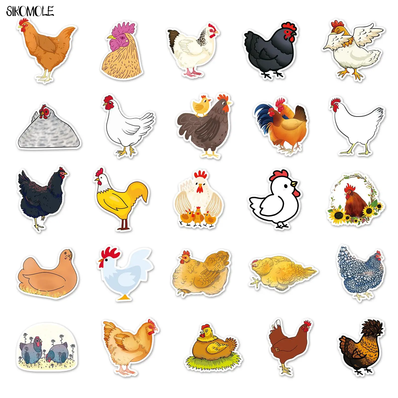 10/30/50PCS Cartoon Cute Chicken Stickers Kawaii Animals DIY Car Skateboard Laptop Motorcycle Graffiti Sticker Decal Kids Toy F5