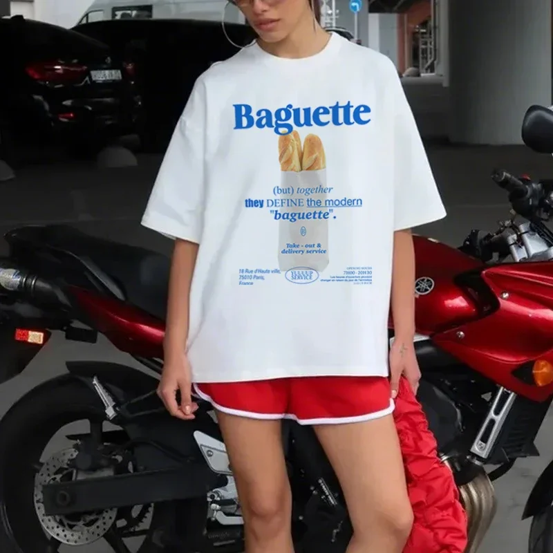 

Cute Baguette Graphic Tee Vintage Short Sleeve Cotton T-Shirt Harajuku Streetwear Women T Shirt Y2k Aesthetic Unisex Fashion Top