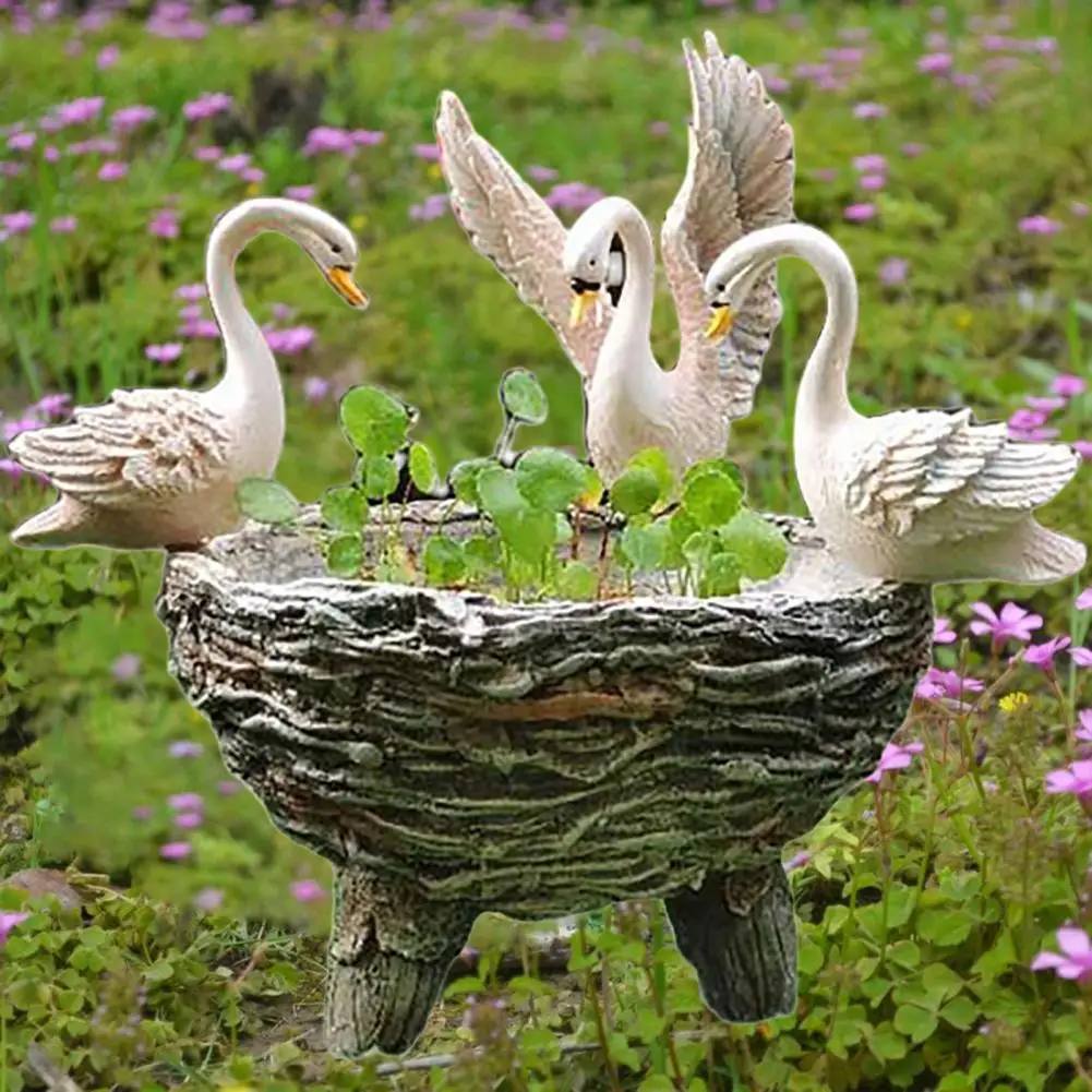 Garden Sculpture Lightweight Colorfast Decorative Weather Resistant Durable Garden Swans Statue Garden Statue Realistic