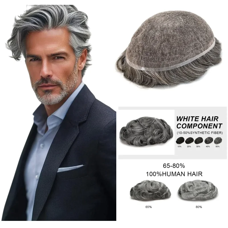 

Мужской парик из человеческих волос 7x9 дюймов, полная кружевная основа с серыми оттенками | Для достижения цветов 1B80 # 7, комплектация