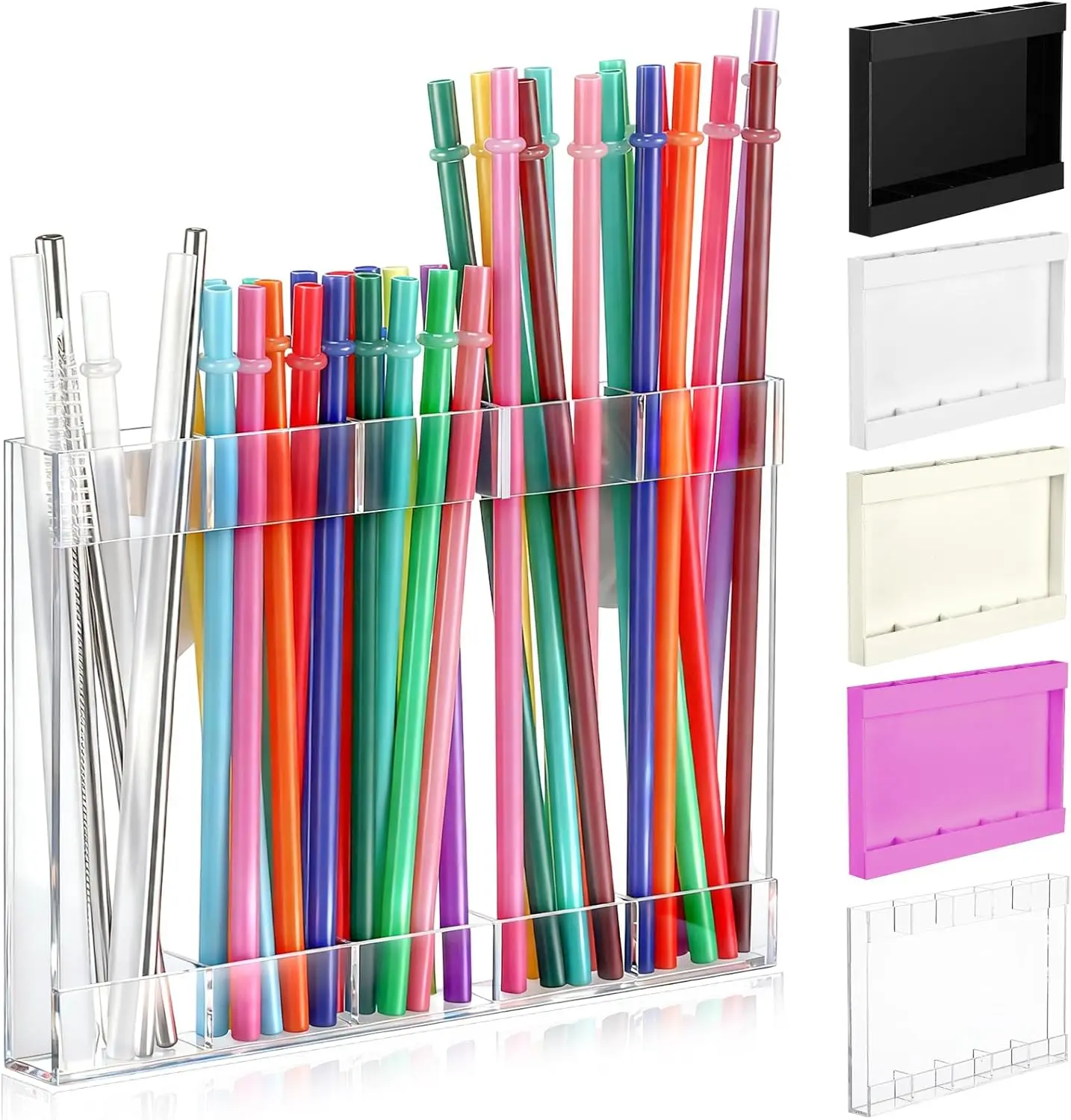 

Acrylic Straw Holder for Cabinet Door with Adhesive Tape, Reusable Organizer for Kitchen Storage (Large, Transparent)