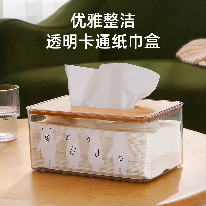 Desktop tissue box home living room creative Nordic draw paper box desktop transparent bamboo cover coffee table napkin box