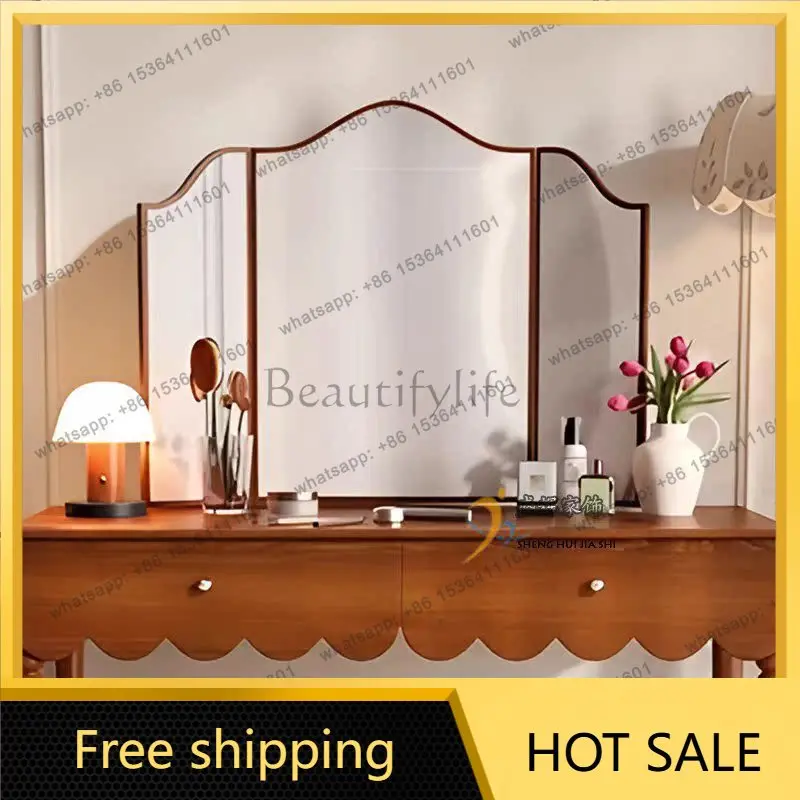 XX. French retro black tri-fold dresser makeup mirror home decoration mirror